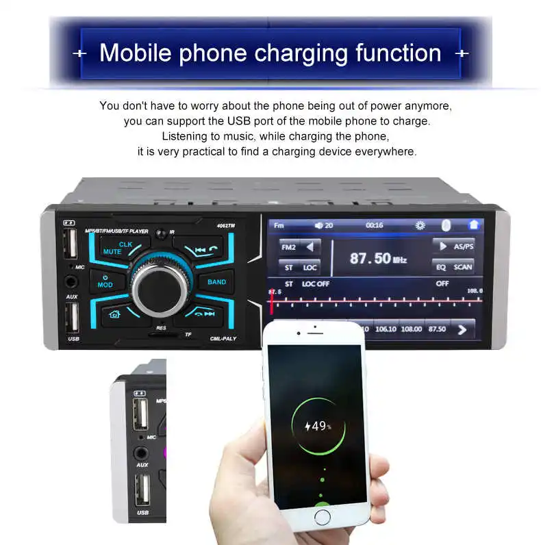 4,1 дюймов HD автомобильный стерео радио MP5 MP4 плеер 4062TM сенсорный экран bluetooth FM TF AUX автомобильные мониторы Поддержка камеры заднего хода