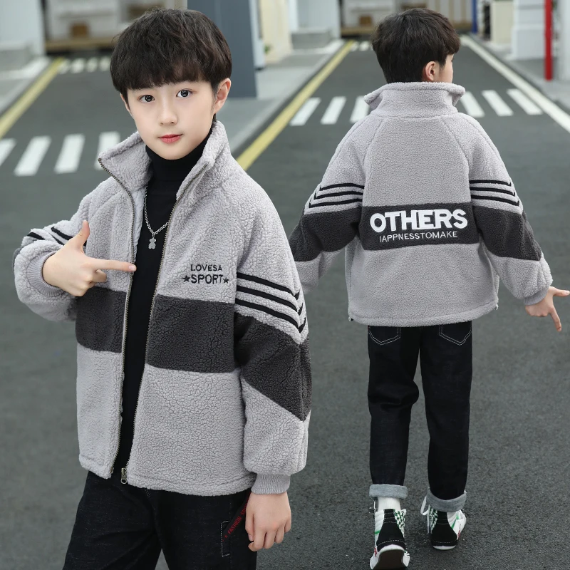 Boys plus cotton jacket lamb cashmere foreign thick wool sweater autumn and winter children outwear boys coat