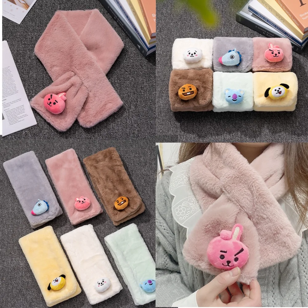 HQBTSCBulletproof Youth Group Cartoon scarf Korean imitation rex rabbit fur grass winter wild plush winter girls warm scarf