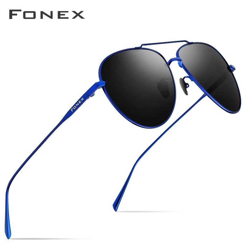 FONEX, поляризационные солнцезащитные очки из чистого титана, мужские, авиационные, солнцезащитные очки для женщин, новинка, высокое качество, авиадор, UV400, 8507 - Цвет линз: Blue Gray