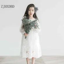 Белое платье принцессы для девочек; весенние платья с длинными рукавами; Вечерние Платья с цветочным рисунком; детская одежда для дня рождения; кружевное платье для От 4 до 16 лет; Vestidos