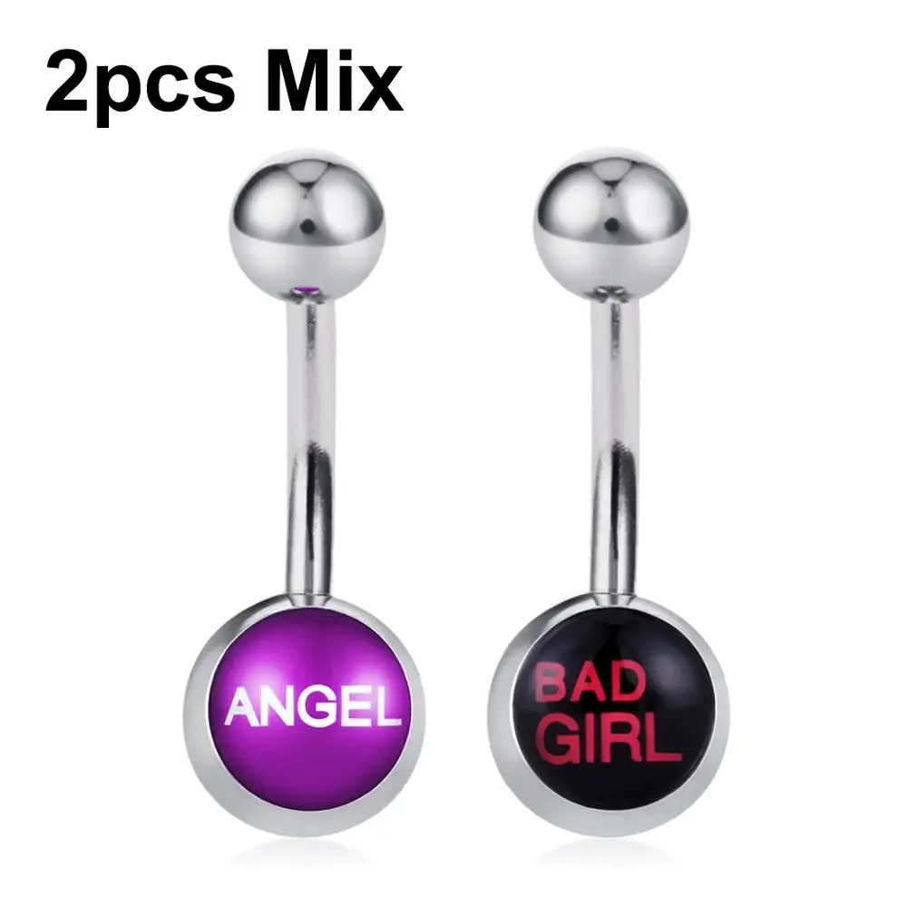 2pcs purple black 2 шт./компл. Логотип Слова Пирсинг живота кольцо для Для женщин девочек Нержавеющая сталь пирсинг для пупка серебро Цвет живота Бары Панк ювелирные изделия для тела - Окраска металла: 2pcs purple black