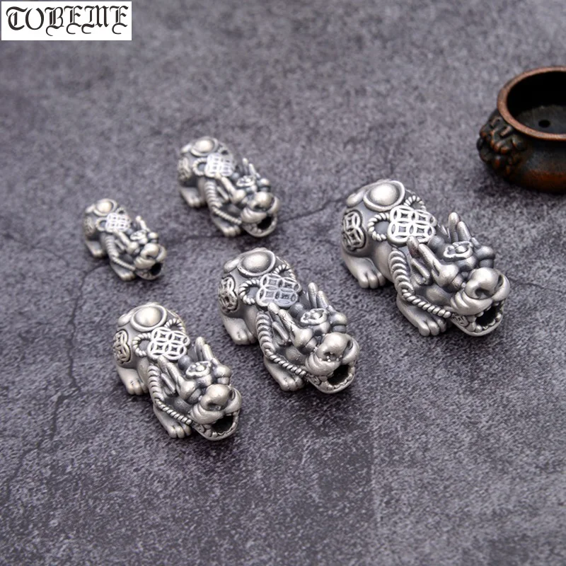 100% 3D 999 серебряных бусин Pixiu винтажное чистое серебро счастливый Fengshui Beast