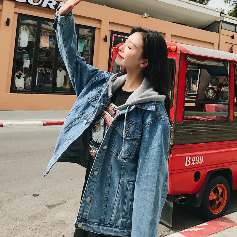 

2018 Spring Clothing New Style Korean-style Fashion BF Loose-Fit College Versatile Winter Harajuku-Style Cowboy Hooded Coat Stud