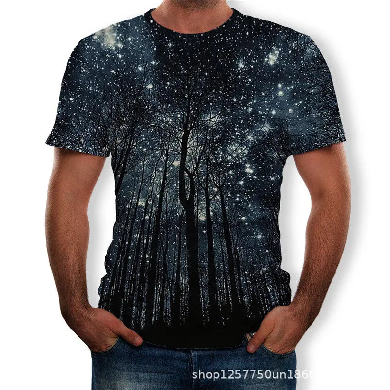 Новинка лета, Мужская футболка, 3D, красивая, звездное дерево, цифровая печать, мужские футболки, повседневные, короткий рукав, Круглый ворот, свободная футболка - Цвет: T580