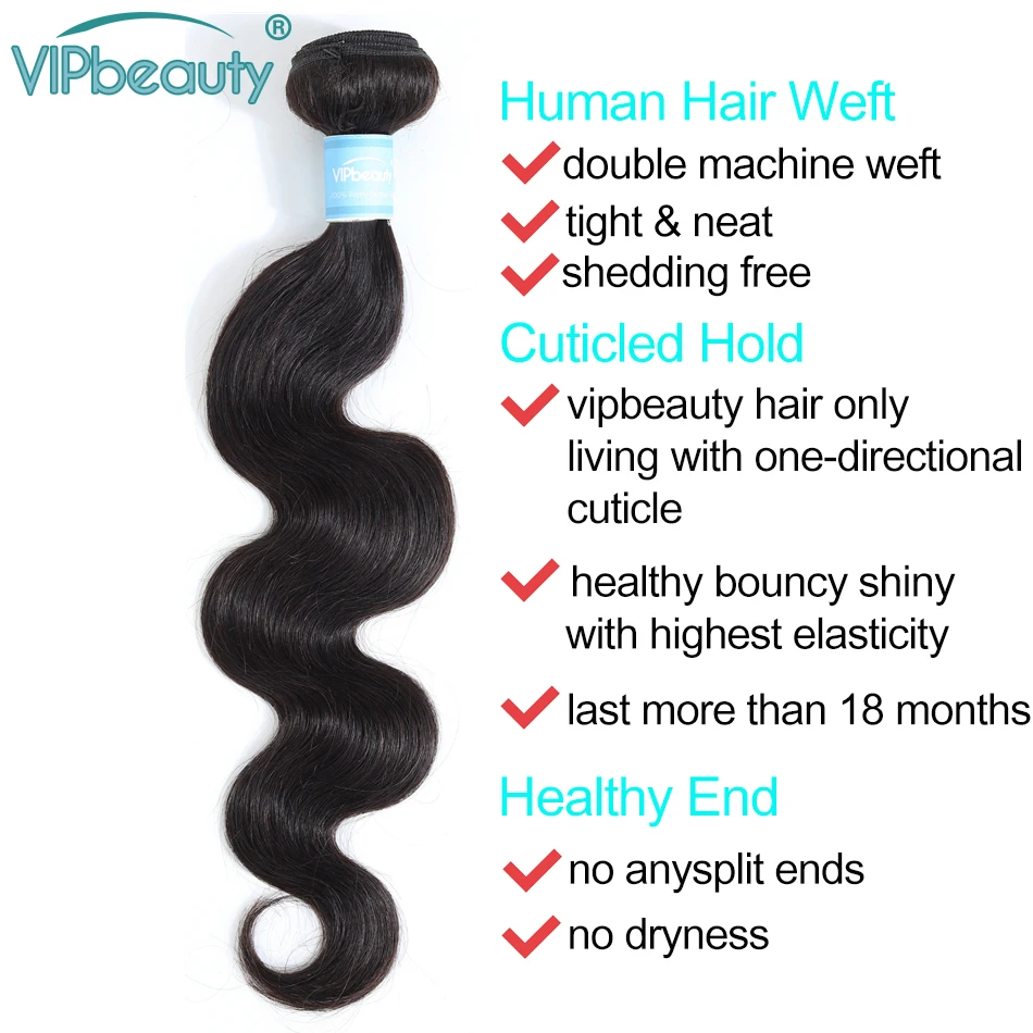 VIPBEAUTY Malaysian Hair 4 Body Wave Bundles with Closure Natural Color M Remy Human Hair Bundles with Closure 8-28 inch