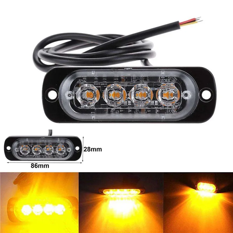 

1pcs 4led Flashing Fault Emergency Signal Warning Durable Strobe Light 12-24V Car Motorcycle Side Light