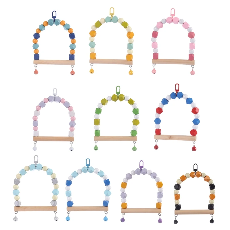 Wooden Bird Swing Parrot Chewing Hanging Perch with Bells Pet Birds Cage Toy for Small Parakeet Lovebird Cockatiel M6CE