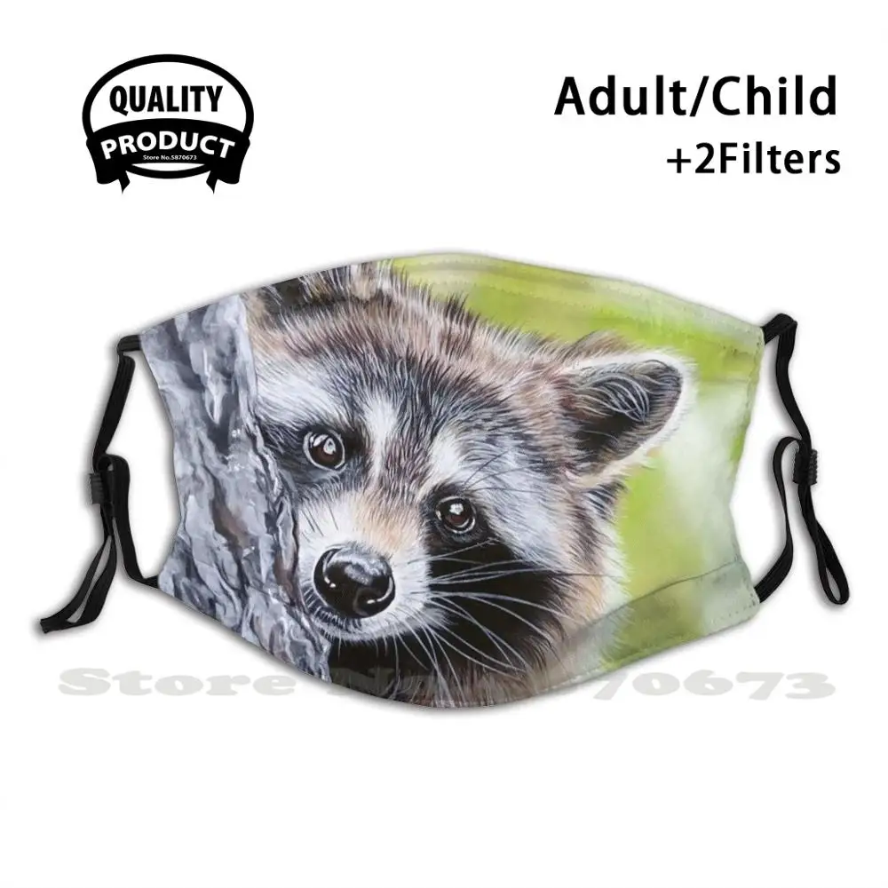 

Peek-A-Boo Raccoon Reusable Mouth Mask Washable Filter Anti Dust Face Masks Adorable Cute Raccoon Wildlife Nature Forest Green