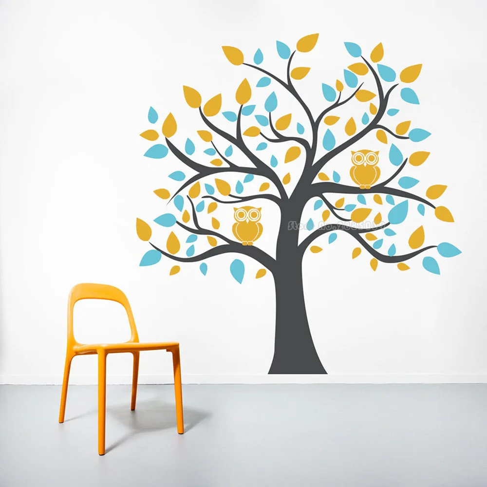 

Bright Owl Tree Vinyl Wall Decal Tree Stickers Large Tree Decal For Bedroom Kids Room Home Decor Nursery Decoration Mural LL2330