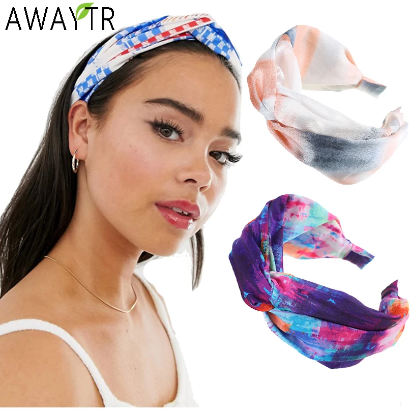 AWAYTR Womens Headband Printing Twist Hairband Bow Knot Cross Tie Cloth Headwrap Hair Band Hoop Bands Accessories Tiaras |