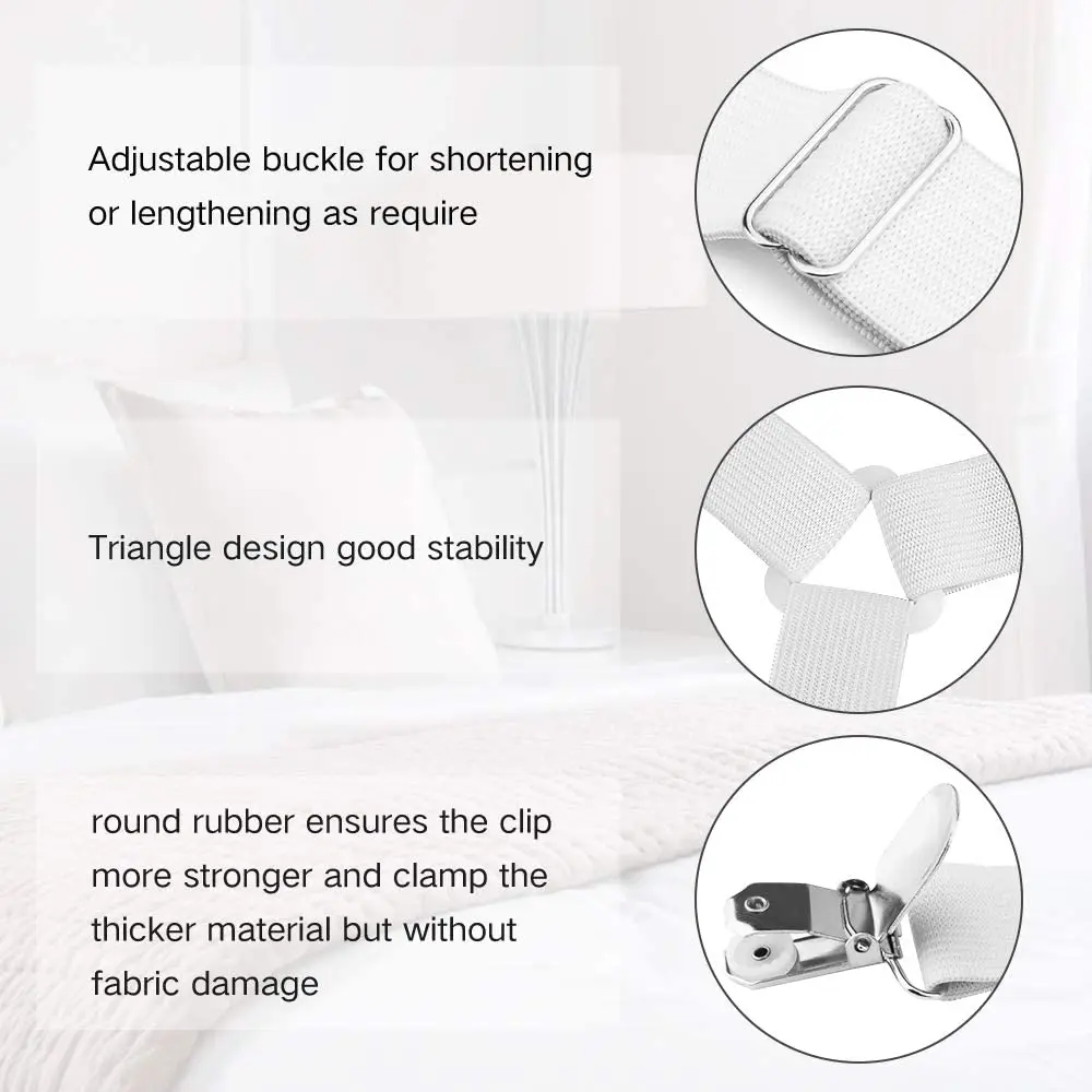4PCS/Set Elastic Bed Sheet Grippers Adjustable Belt Fastener Clips Mattress Cover Blankets Holder Sofa Fixation Organize Gadgets
