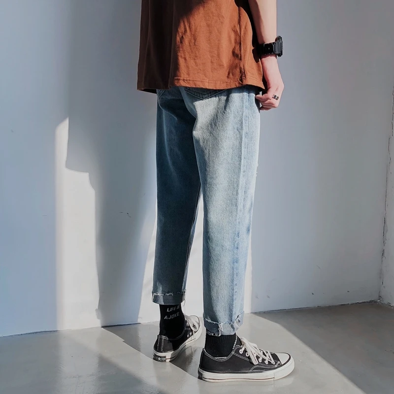 Spring Hole Jeans Men s Slim Fashion Solid Color Casual Retro Jean Pants Men Streetwear Wild 4