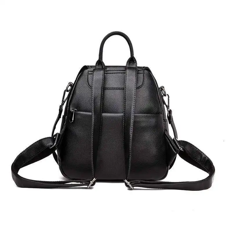 Women Leather Backpacks High Quality Mochilas Female Back Pack Vintage Bagpack School Bags For Girls Solid Casual Daypack Pack