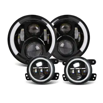 

7" Black/Silver LED Headlights High Low Beams+ 4" LED Combo Fog Lights Compatible for Jeep Wrangler 97-2018 JK TJ LJ DOT Approve