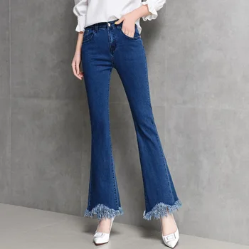 

Was Thin Stretch Boot-Cut Jeans Woman Fringe Students Korean Version of Spring and Autumn Fashion Casual High-Waist Jeans