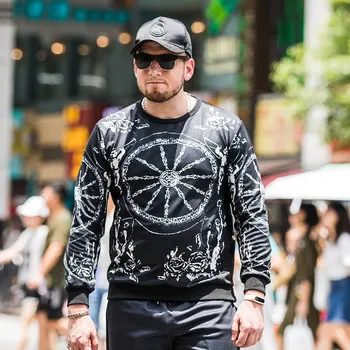 

Men's fat personality printed large size Sweatshirt casual long-sleeved loose fat increase