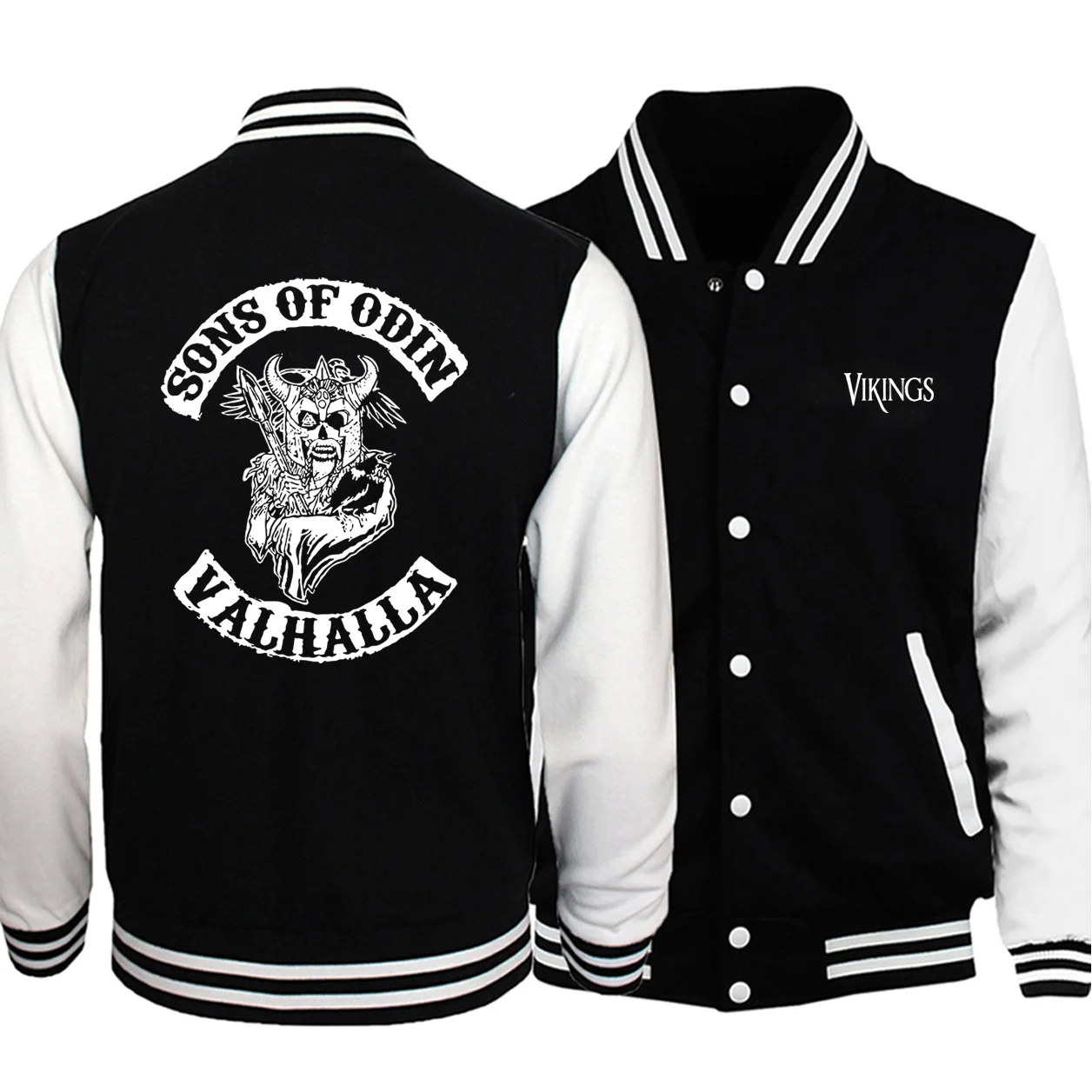 

Sons of odin vikings Bomber Jackets Coats Fashion Uniform Baseball Streetwear Coats 2020 Male High Quality Loose Sportswear Coat