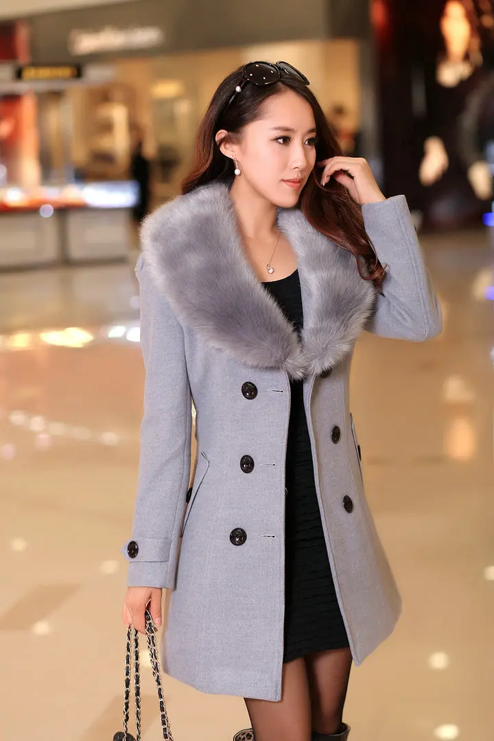 Зимнее женское пальто, модное Теплое повседневное длинное пальто с меховым воротником и поясом, женские осенние элегантные офисные пальто для женщин - Цвет: gray