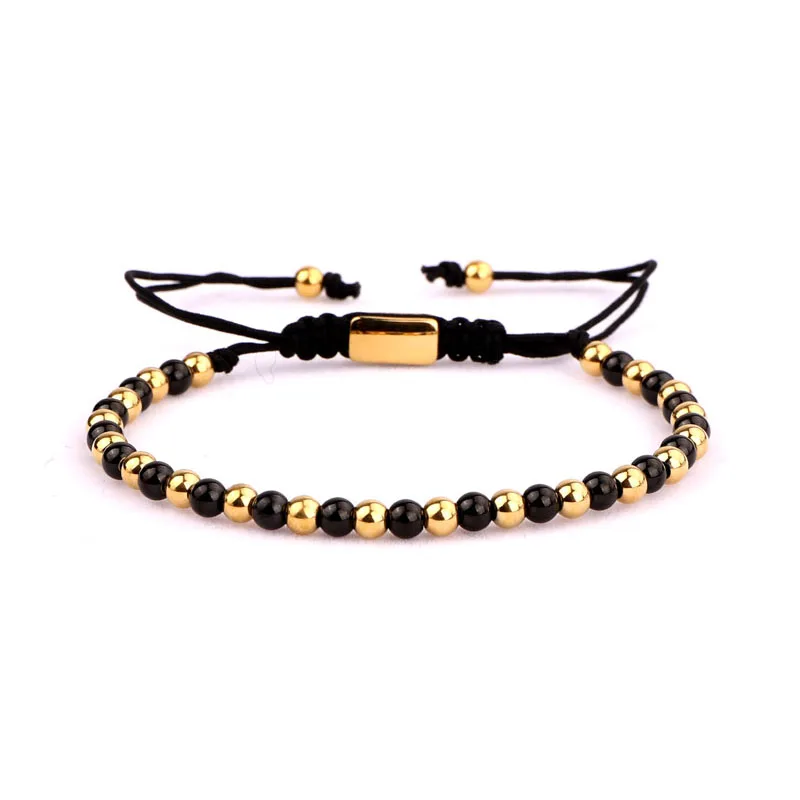 High Quality Stainless Steel Beads CZ Pave Charm Beaded Macrame Adjustable Bracelet Men Women - Image 2