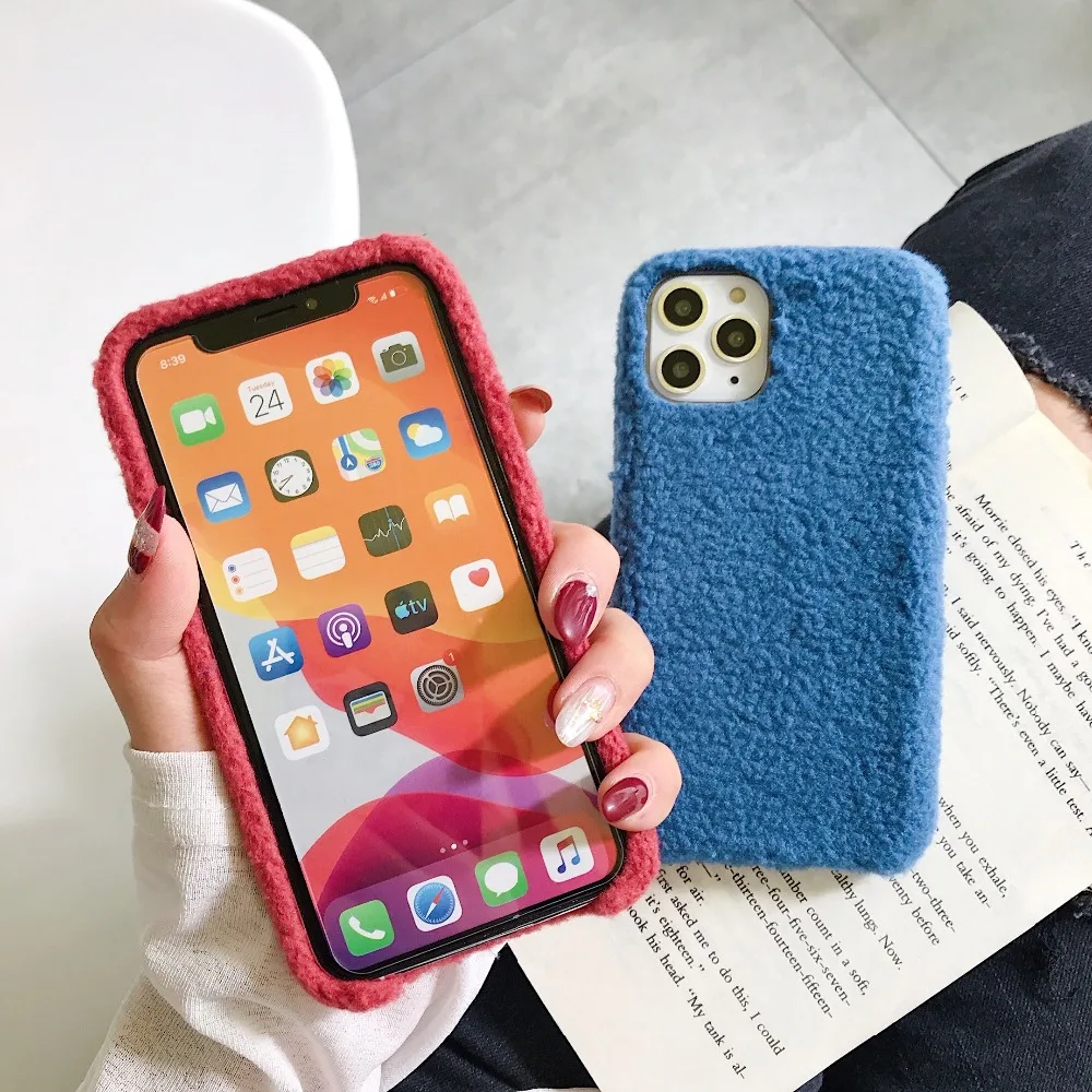 Плюшевый теплый пушистый чехол для iPhone 11 Pro Max чехол однотонный карамельный цвет мягкий силиконовый чехол для iPhone X XR XS MAX 7 8 6 6S Plus Capa
