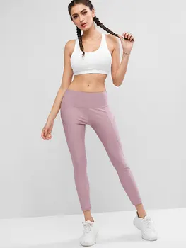 

ZAFUL Stitching Side Pockets High Waisted Gym Leggings Sports Leggings Solid Color Women Autumn Winter Outdoor Wearing