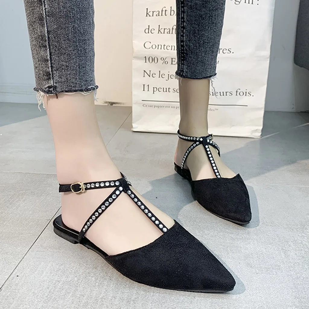 

Plus Size Flat Women Shoes Summer Sandals pointed toe Buckle Strap Casual Crystal sandals Beach Slippers sandalia feminina #F