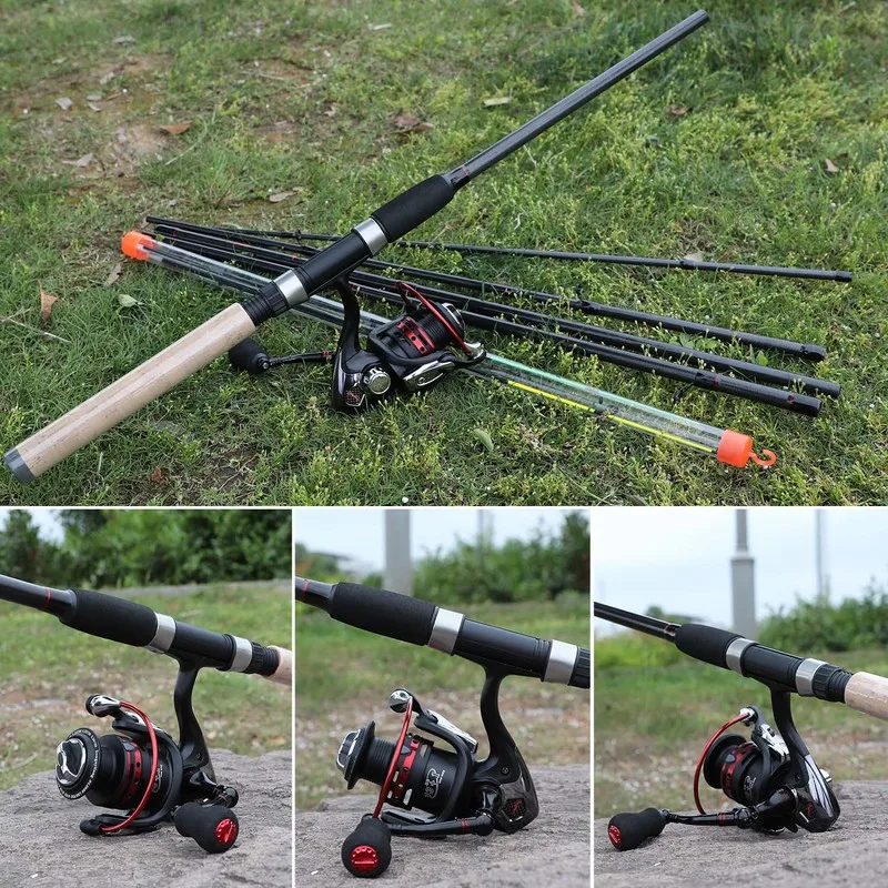 Sougayilang Portable 6 Section M Power Carbon Fiber Spinning Fishing Rod with 13+1BB Spinning Reel Combo Pesca