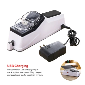 

USB Electric Knife Sharpener Adjustable For Kitchen Knives Tool Knife Scissor Sharpening White medium and fine grinding blade
