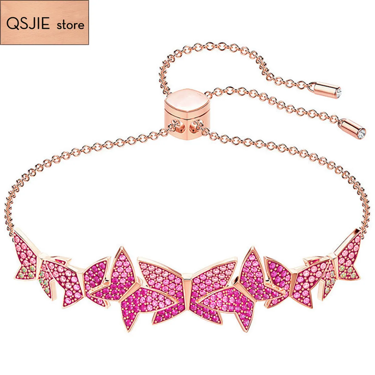 

High quality SWA three-dimensional Pink Butterfly Ladies Bracelet