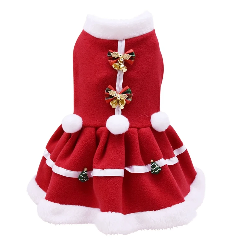 Платье для домашних собак; Рождественская флисовая юбка принцессы; осенняя и зимняя теплая одежда для собак; Рождественский костюм; красное платье; юбка для щенка