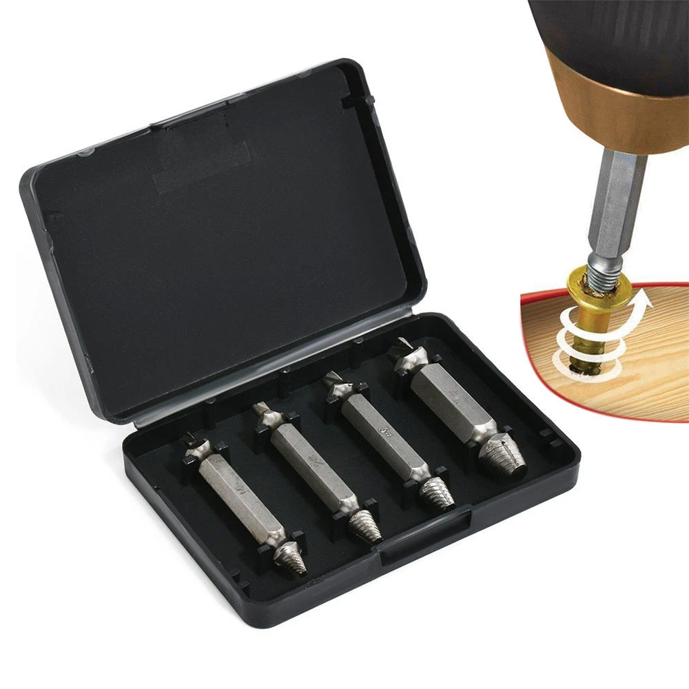 4pcs Broken Bolt Remover Screw Extractor Easy Out Drill Bits Stud Reverse Damage 4pcs Broken Bolt Remover Screw Extractor Easy Out Drill Bits Stud Reverse Damage