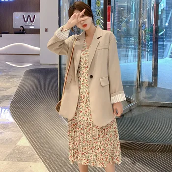 

Blazer feminino autumn new small suit jacket female long section casual retro wild office lady casual suit female