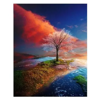 

Customizable Wholesale round Diamond Full of Crystals Diamond Embroidered Mountains and Rivers Big Sky Diamond Painting DIY