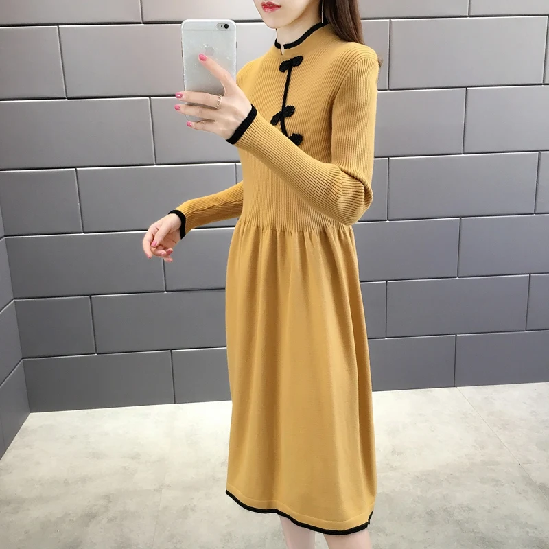 Новинка осени, корейские женские топы cheongsam, длинный пуловер, свитер с длинными рукавами, женский свитер