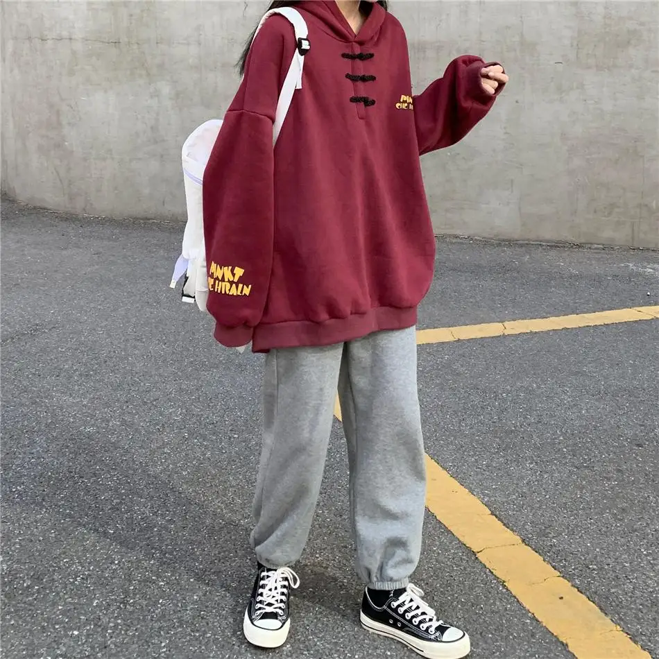 

Winter Autumn Pullovers Alien Print Solid Hoodies Women Men Loose Long Sleeve Plus Size Hooded Sweatshirts Cute Harajuku