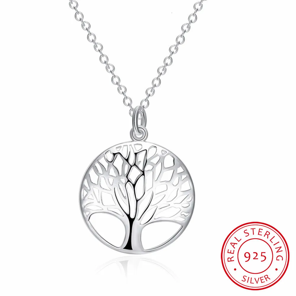 

Hot Tree Of Life Crystal Round Small Pendant Necklace 925 Sterling Silver Bijoux Collier Elegant Women Jewelry Gift Dropshipping