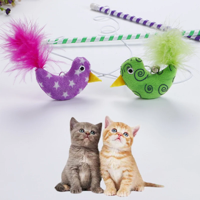 Птица перьевая кошачья игрушка питомец Прорезыватель палочка котенок палка для игр Забавный красивый классический 2 цвета пластик без вреда долговечная активность