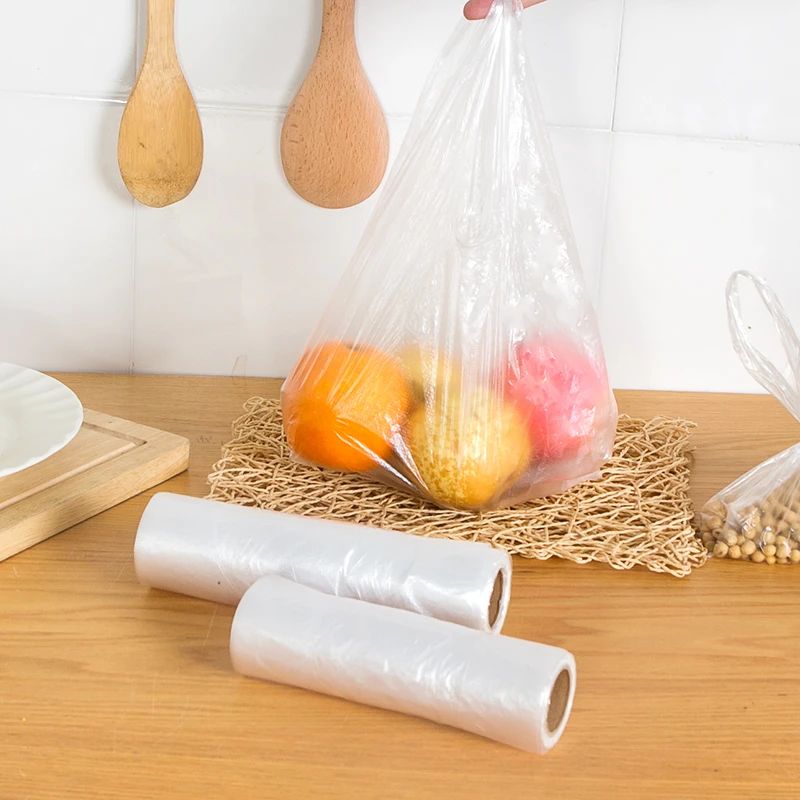 Plastic Bags 100Pcs Roll Disposable Vest Design Food Storage Grip Seal Bag Saver Saran Wrap Plastic Bags Kitchen Organization