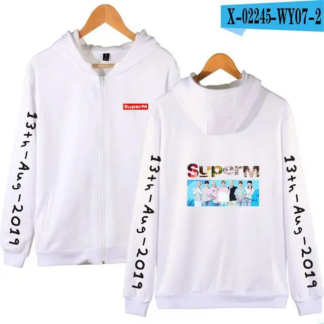 Новая мода k-pop SuperM BAEKHYUN KAI Mark LUCAS TEN Taeyong свитшоты на молнии с капюшоном женские с длинным рукавом супер M Kpop с капюшоном - Цвет: 7