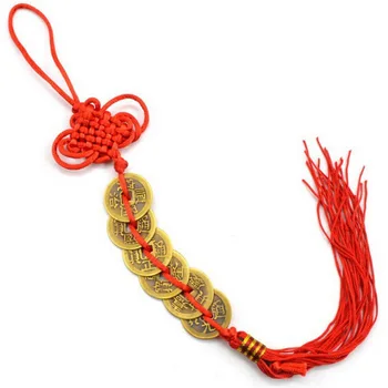 

300pcs Good Fortune Red Chinese knot FENG SHUI Set Of 6 Lucky Charm Ancient I CHING Coins Prosperity Protection