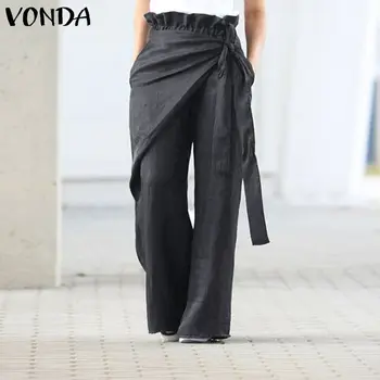 

VONDA Women Wide Leg Pants 2020 Spring Summer Female Casual Elastic Waist Pants Women's Trousers Plus Size Bottom Pantalon S-5XL