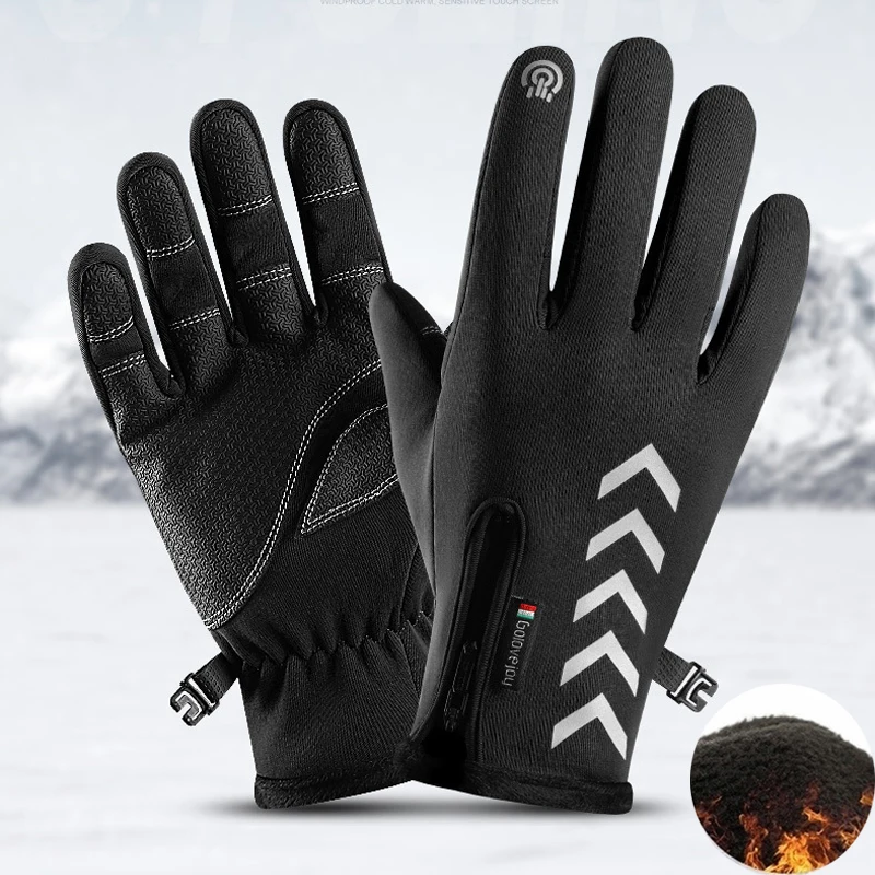 

Reflective-logo Gloves Anti Slip Windproof Thermal Warm Touchscreen Glove Breathable Skiing Winter Men Women Cycling Gloves