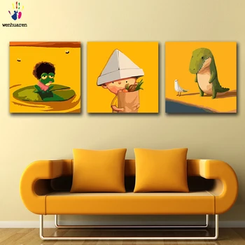 

DIY colorings pictures by numbers with colors Little dinosaur little frog little boy picture drawing painting by numbers framed