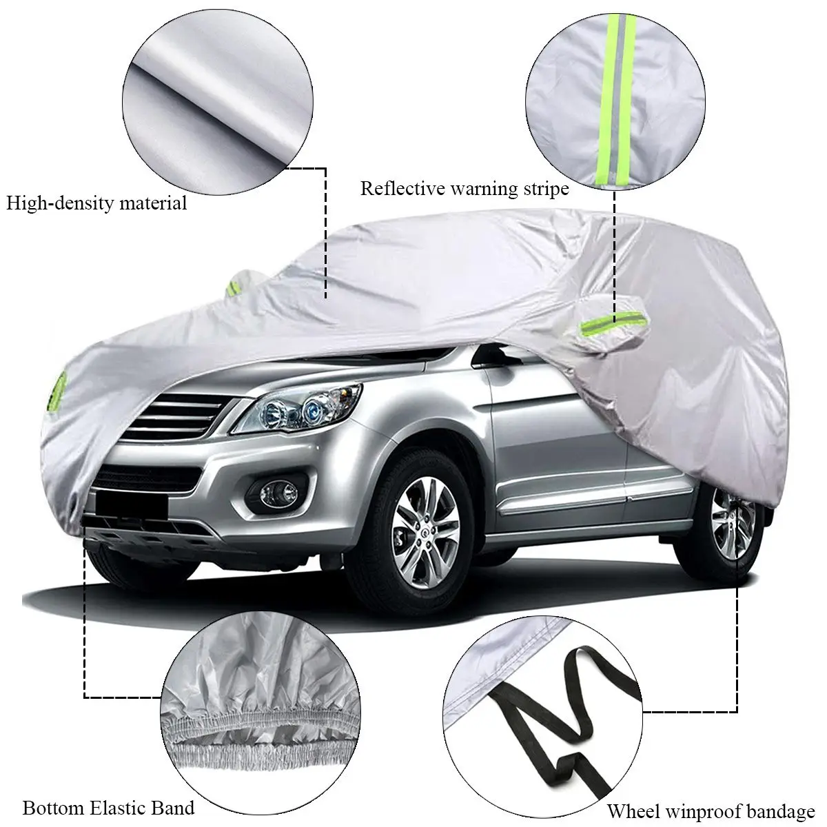 Universal SUV/Sedan/Pickup Truck Full Car Cover Outdoor Waterproof Anti Dust Sun Rain Snow Protection UV Silver Case Cover S-XXL