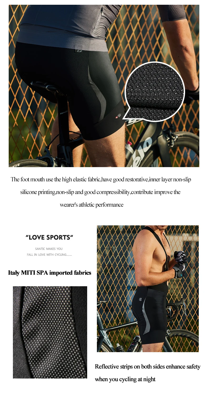 Santic Велоспорт нагрудник шорты для мужчин Pro велосипед шорты MTB дорожный велосипед спортивная дышащая ткань итальянский двойной плотности мягкая одежда