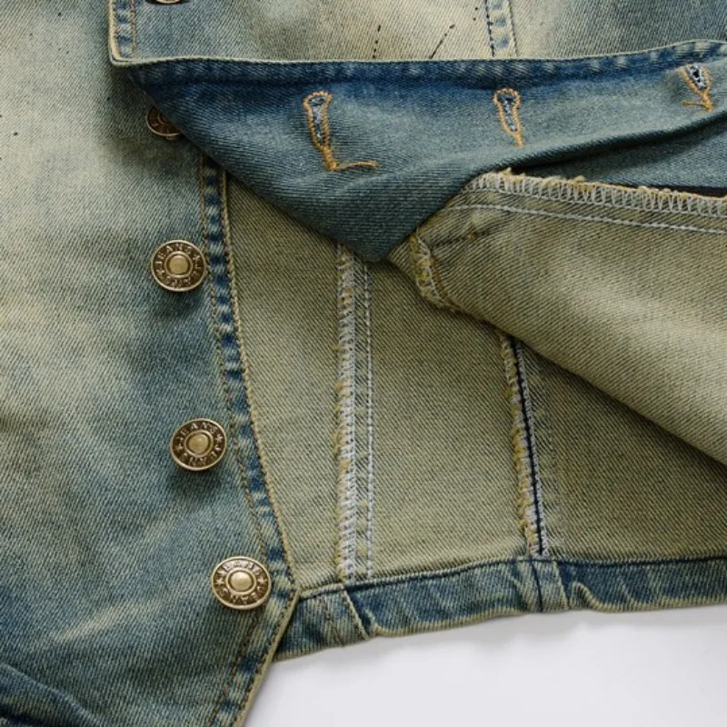 

Plus Size 4XL Denim Causal Vest Slim Fit Sleeveless Jeans Jacke V Neck Vantage Vests Waistcoats Motorcycle Single Breasted Coats