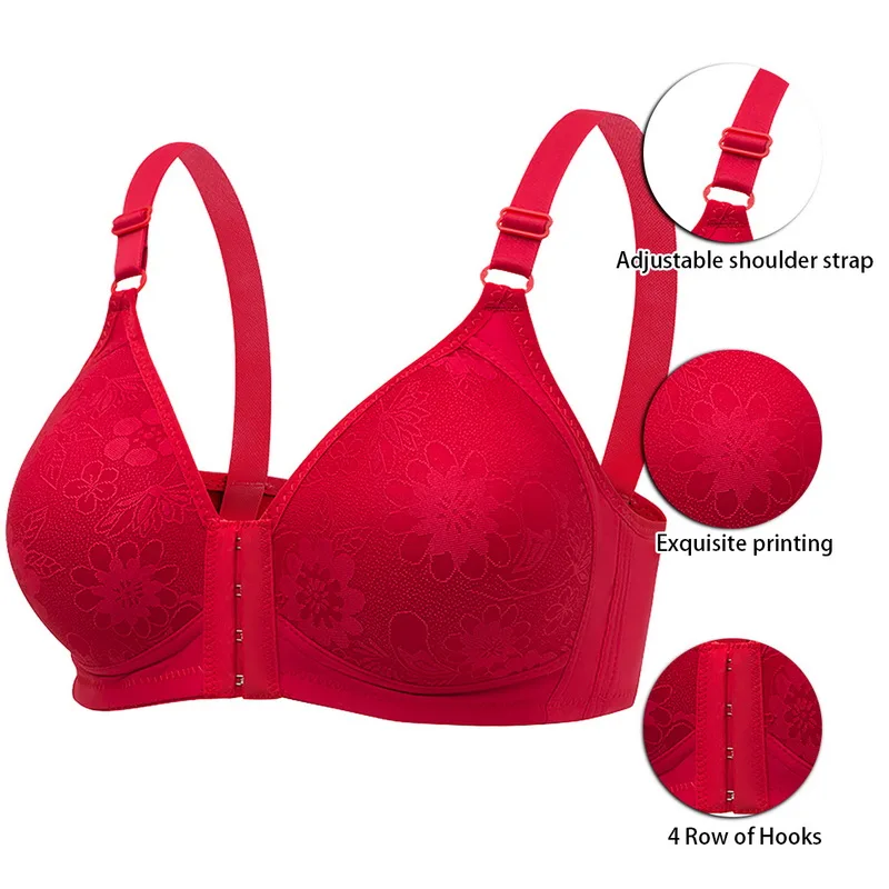Large Size Women No Wire Push Up Bras Deep V Front Buckle Anti-Sag Underwear Wireless Bralette Brassiere Solid Gather Bras