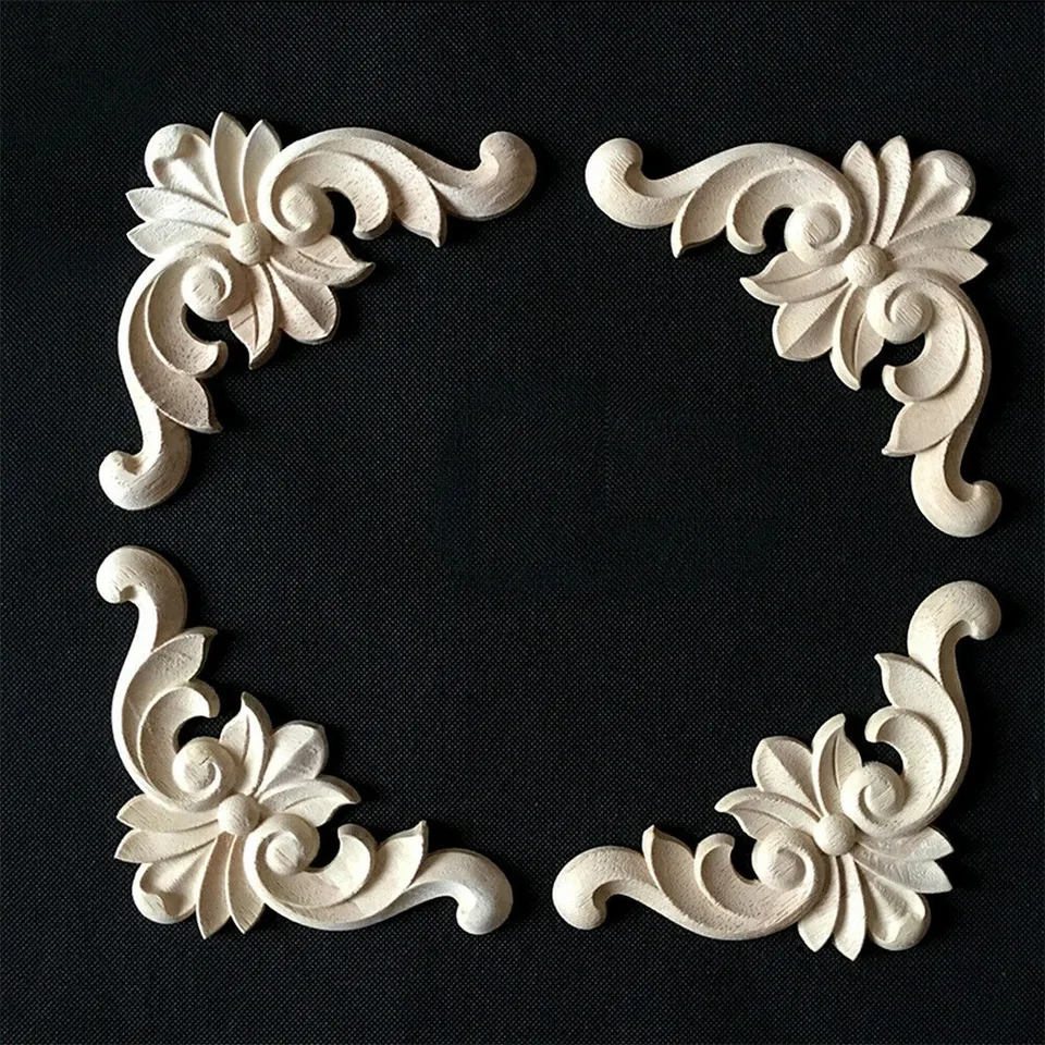 4 Pièces Décoration Bois Sculpté - Moulures Décoratives Pour Meubles, Armoires, Fenêtres, Style Européen
