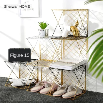 

Storage space large Nordic multi-functional landing grid wrought iron storage rack wrought iron material creative room layout li